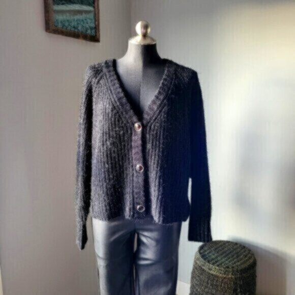 Esqualo Black Knit Lurex Cardigan Sweater size XL - Picture 2 of 9